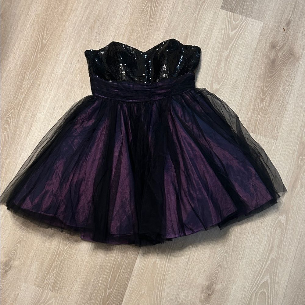 Mori Lee Purple and Black Sequined and Tulle Homecoming Dress-Plus Size